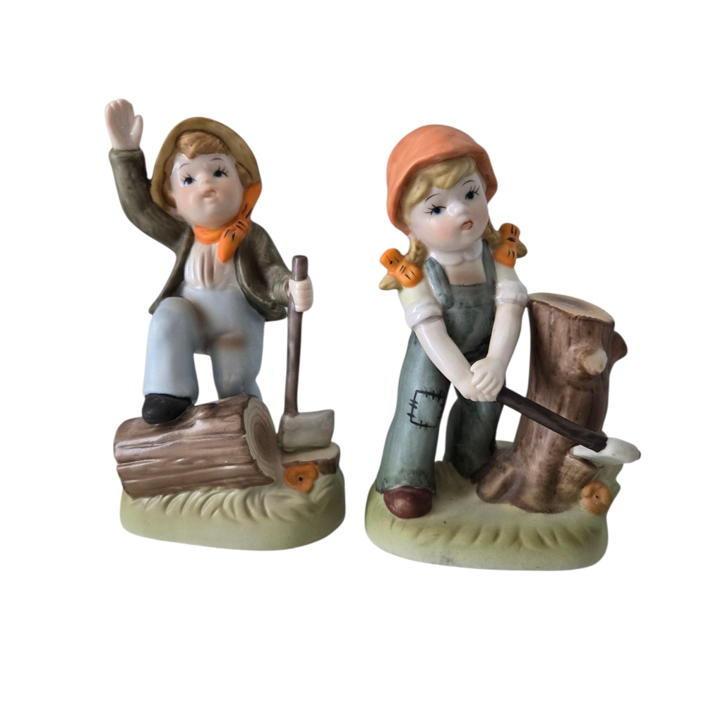 Flambro Collector's Series  Boy and Girl With Axe & Tree